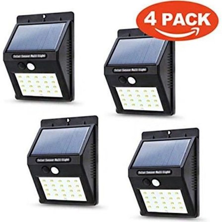 Utomhussolljus, [4-pack] 20 led vattentät utomhussolljus med rörelsesensor, soldrivna utomhuslampor