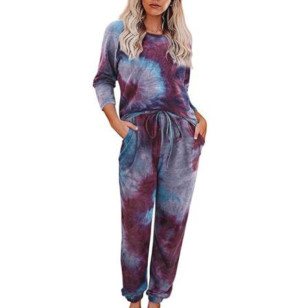 Damer Med Elastisk Midja Sleepwear Crew Neck Pyjamas Set