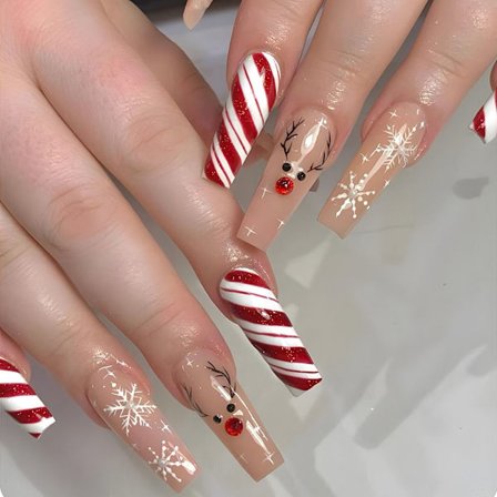 Christmas French Fake Nails Ballerina False Nail 4 4