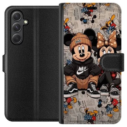 Kompatibelt Lommeboketui til Samsung Samsung Galaxy A05s Tegnet musepar i streetwear med caps, joggesko og avisbakgrunn. Leken byillustrasjon med mode