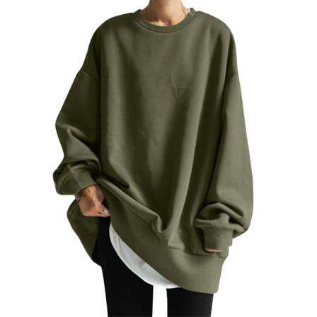 Kvinnor Långärmad Crew Neck Medellängd Toppar Enfärgad Pullover