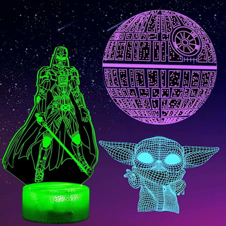 Star Night Light Wars 3D-lampe Star Wars-lampe 3 mønstre 3D-nattlampe gaver til barn gutter 7 farger bytter Star Wars-d-WELLNG