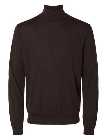 Slhtray Ls Knit Merino Roll Neck Noos Selected Homme Brown
