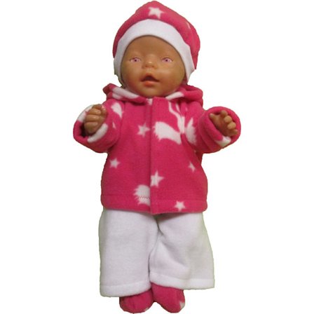 Fleecedress i cerise och vitt till Baby Born, dockkläder.