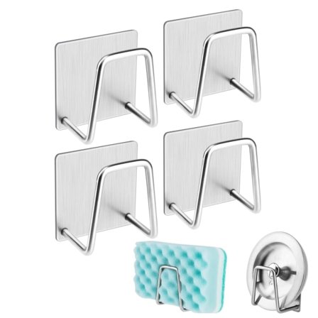 Svampholder 4 ST Rustfritt og slitesterkt svampholder i rustfritt stål Sterkt lim Liten svampholder Hold orden i orden sølvfarget 4st