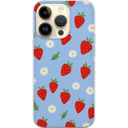 Kompatibelt Mobilskal till Apple Apple iPhone 14 Pro Jordgubbar jordgubbar tryck sommar bär blommor prästkragar svensk midsommar retro design kök