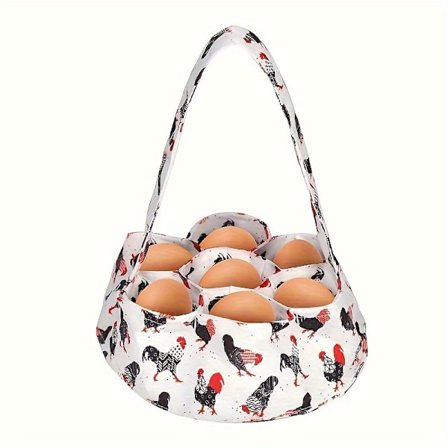 1 Æggeindsamlingskurv med 7 Lommer, Æggepose i Lærred til Friske Æg, Æggeholder til Kylling, Høne, And, Gås Æg, Far [DB]