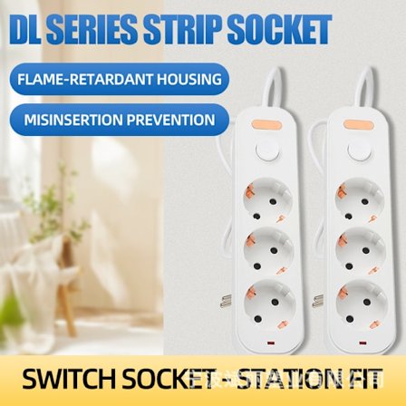 3-vägs grenuttag med belyst på/av-knapp, ökat kontaktskydd, vit