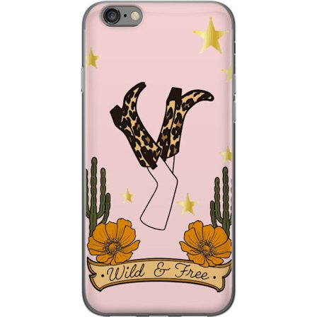 Kompatibelt Mobildeksel til Apple iPhone 6s Wild and Free boots leopardmønster cowboy vestlig kaktus stjerner blomster land retro plakat kunst