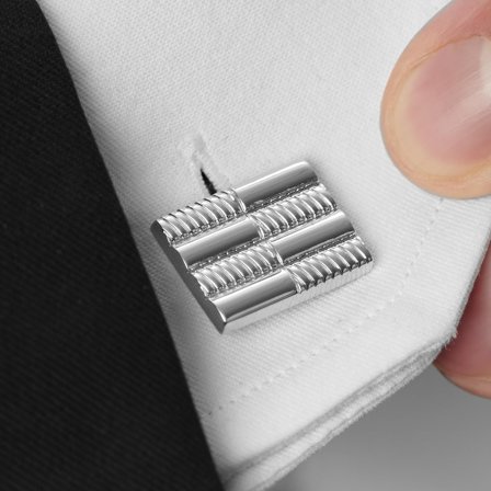 Ezüst tónusú, hullámos mintás mandzsettagombok for Men