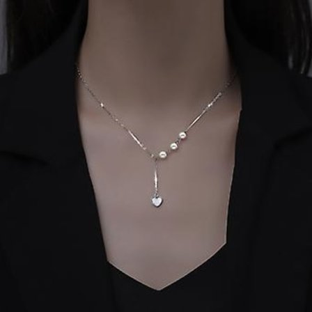 Pärlhjärta Månsten Hänge Silver Halsband Damsmycken Present( )