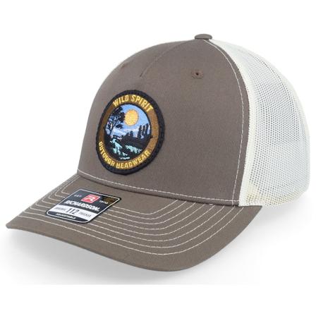 Wild Spirit - Outdoor Landscape Sunset Logo 112fp Split Trucker Trucker Brown Cap - @ Hatstore