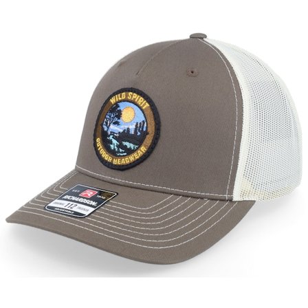 Wild Spirit - Outdoor Landscape Sunset Logo 112fp Split Trucker Trucker Brown Cap - @ Hatstore