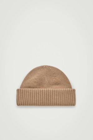 COS Men's Textured Wool Beanie Hat in Beige