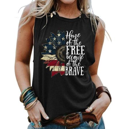 Ärmlös Camisole Flag Print Pullover För Damer