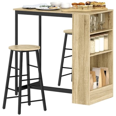 Baaripöytä baarituolisarjalla, 3 kpl. Baaripöytäsetti ja keittiön pöytä Säilytys 2 jakkaraa Jalkatuet Moderni tyyli Tilaa säästävä ruokasali Keittiö t