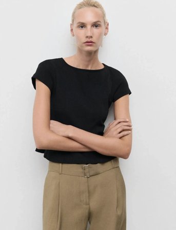 Mango A-Line Cotton Tee - Black - L