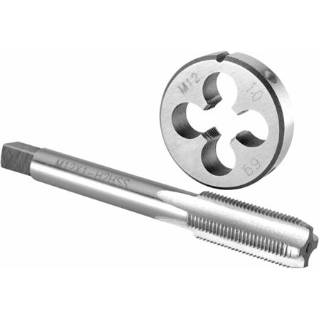 Sats med gängtappar och gängsnitt M12 X 1. M12 x 1.0 maskinskruvgängtapp och högergängad rund gängsnitt