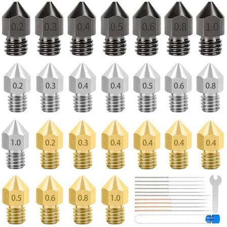 25 stk 3D-printerekstruderdyse Slitesterk spiss Høy temperatur med 10 stk rengjøringsnåler