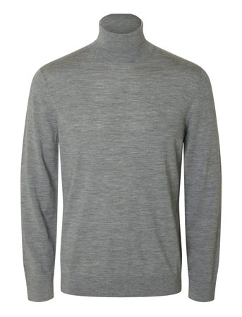 Slhtray Ls Knit Merino Roll Neck Noos Grey Selected
