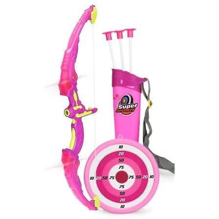 Foldbar Bueskytesett med Lys, Lekebuer og Piler, Skytekonkurranseleker for Barn Gutter Pink