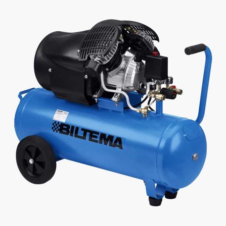 Biltema - Oljesmurt Kompressor 30V-50 2200 W med 2-sylinder V-Blokk, 412 L/min Gjennomløpt Luftmengde, Maks 10 bar - Vekt 46 kg