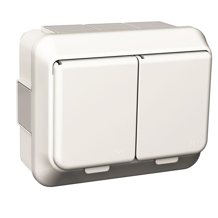 Schneider Electric Exxact WDE002290 Vägguttag 2-vägs, vit, IP44, utanpåliggande Skruvanslutning, Strömbrytare & vägguttag