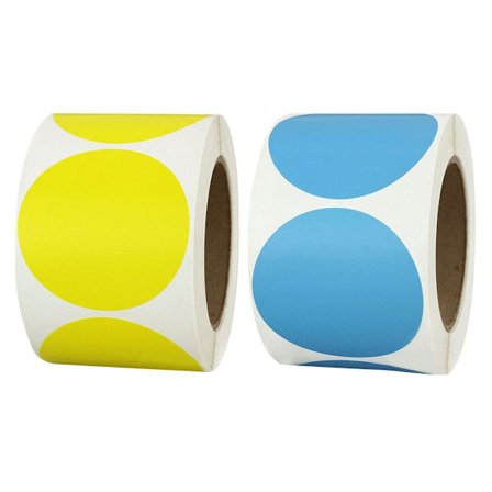 Ruller 1000 stk 1" Fargekodingssirkel Klistremerker Gult + Blått