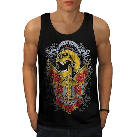 Guns And Roses Skull Men Blacktank Top | Wellcoda