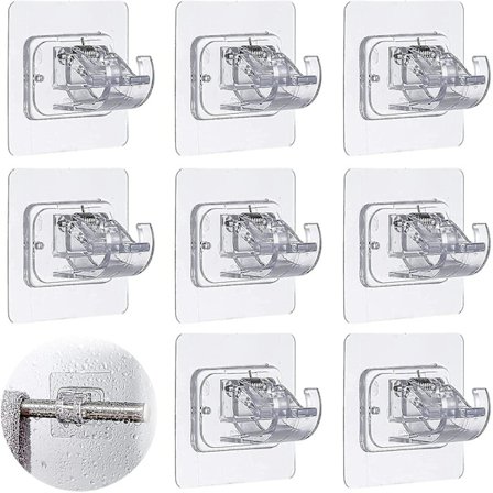 Gardinstangbrakett uten boring, 8 stk selvklebende gardinstangbraketter, 3m gardinstangbraketter uten boring, enkel klemme, gardinfeste til vegg