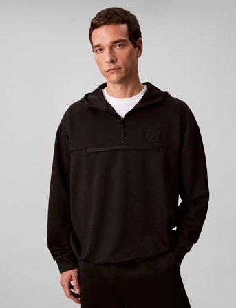 Calvin Klein Heavy Tricot Qtr Zip Anorak Hood - Black - XS