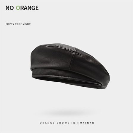 Læder beret, dame efterår/vinter britisk retro stil hat, sort