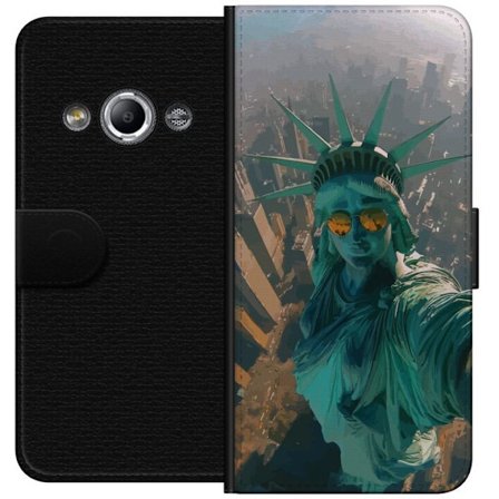 Yhteensopiva Lompakkokotelo Samsung Galaxy Xcover 3 Vapaudenpatsaan selfie yli New Yorkin ikonisen kaupunkimaiseman, jossa on surrealistinen moderni t
