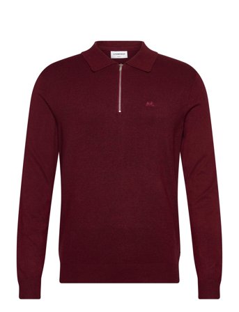 Lindbergh Ecovero L/S Zip Polo - Burgundy - L