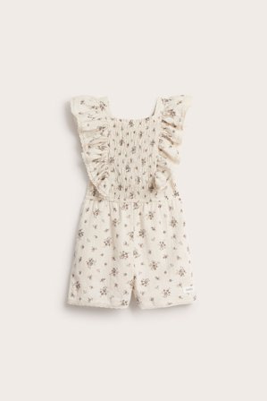 Newbie | Småblommig kortärmad jumpsuit | Ljusbeige