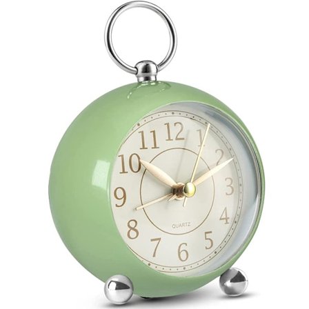 (Grön) Retro Analog Alarmklocka, Dubbel Klocka, Icke Tickande Klocka, V