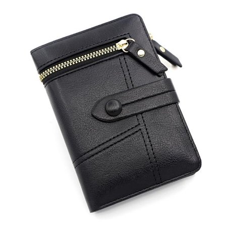 Small Women's Wallet Zipper Purse Card Holder (Black)