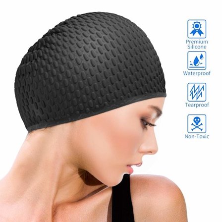 Svømmehætter, Silikonesvømmehætte Anti-Slip til Unisex Voksne, Sort
