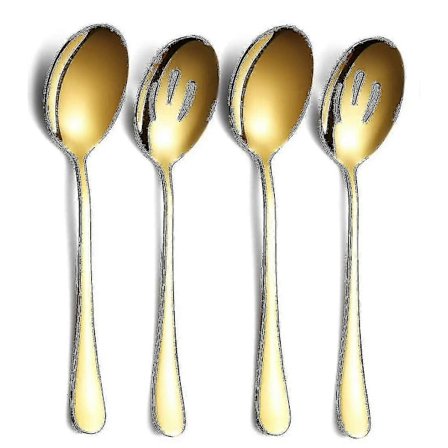 Guld Serveringsskeer 4 stk., Inkluderer 2 Serveringsskeer 2 Hulskeer