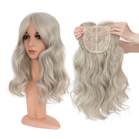 Snoilite Syntetiskt långt lockigt vågigt hår Toppers Ombre Blond Clip Hårförlängningar Naturlig Svart 3-klipp med Bang Fake Hairpieres