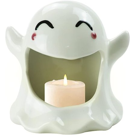 Halloween Ljusstake, Halloween Keramisk Telampa Ljusstake, Spöke Teljus Dekoration, Halloween Bordsdekoration (Leende Spöke)