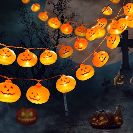 Halloween-dekorasjoner 14,7 fot 30LED gresskarlyskjede, batteridrevet