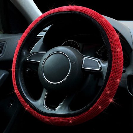 (Röd kristall) Bilratt Skydd Bling Bling Rhinestones Kristall Universal Ingen Inre Ring Fyra Säsonger Biltillbehör Fodral Bil Styling