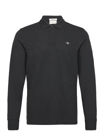 Reg Shield Ls Pique Polo Tops Polos Long-sleeved Black GANT