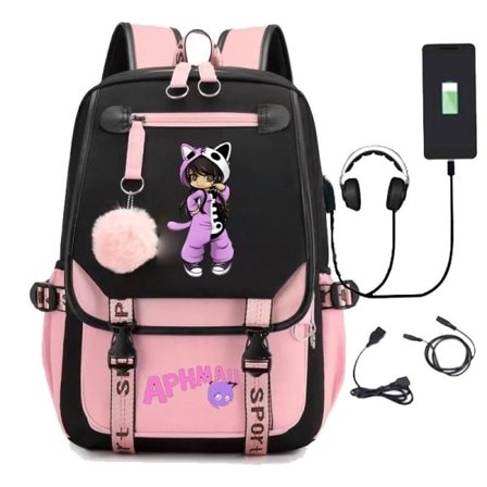 Aphmau Ryggsäck Barn Ryggsäckar Ryggväska med USB-uttag 1st Rosa