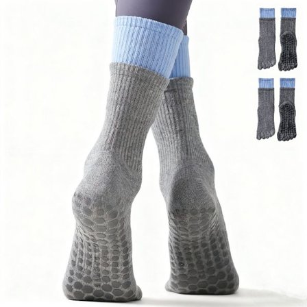 Yoga Sokker (2 par) - Yoga Sokker med Fem Fingre - Skridsikre Sokker - Tå Sokker - Pilates Sokker - Velegnet til Sport - Fitness - Dans - Grå