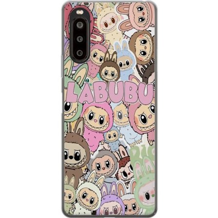 Yhteensopiva Puhelinkuori Sony Xperia 10 II Ruusunpunainen kawaii-kompositio, jossa on söpöjä piirrettyjä hahmoja ja pehmeitä muotoja