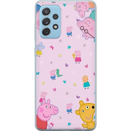 Kompatibel Mobilcover til Samsung Galaxy A52 5G Peppa Gris med en baby i armene, morgris motiv i farverig og blød børneillustration med hjerter