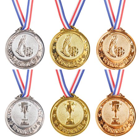 Kultaiset jalkapallo mitalit, 6 kpl metalli jalkapallo mitalit, joukkueen osallistumispalkinnot, juhlalahjat