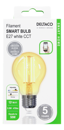Deltaco LED-lyspære Wi-Fi E27